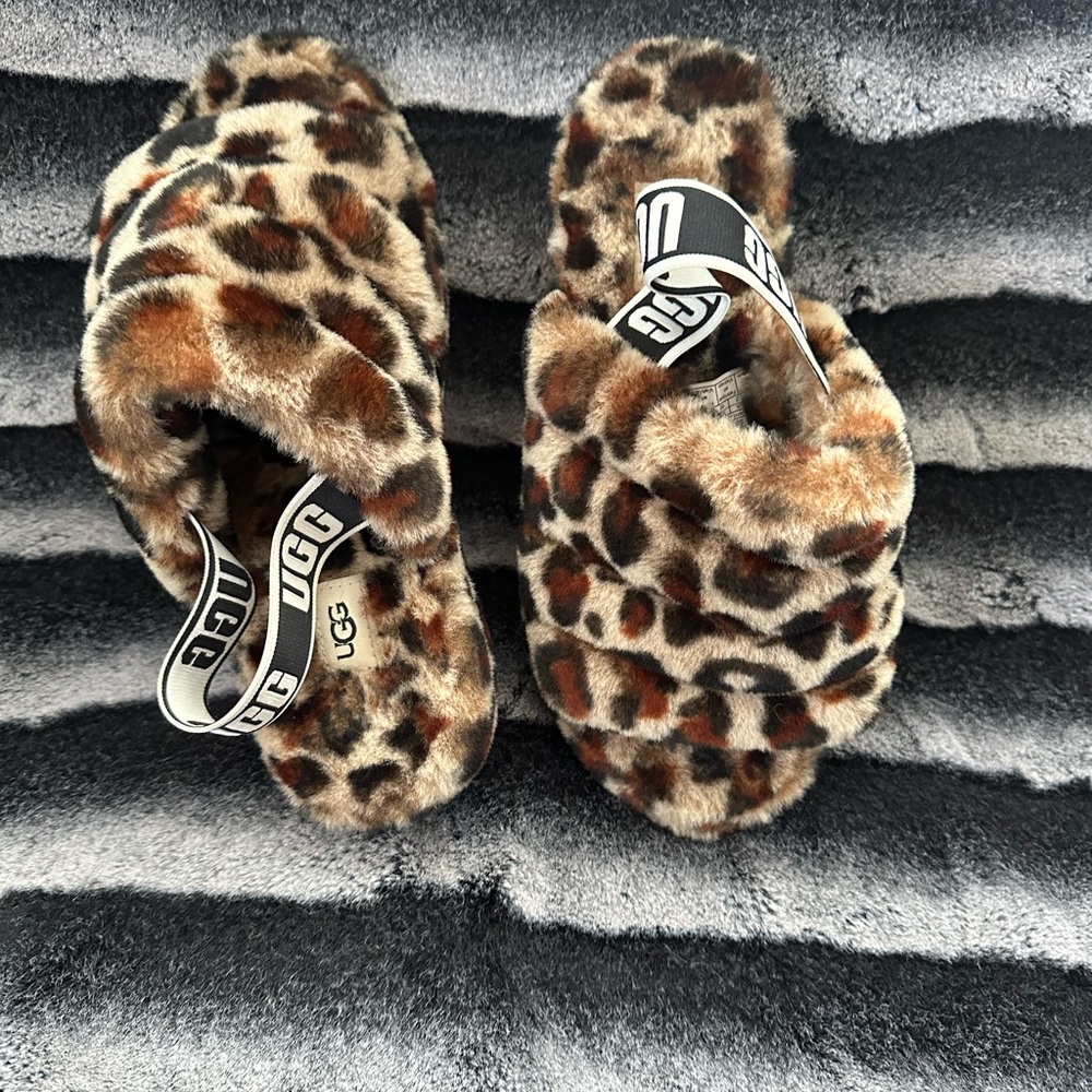 UGG Animal Print Fuzzy Slippers